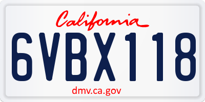 CA license plate 6VBX118