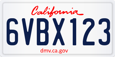 CA license plate 6VBX123