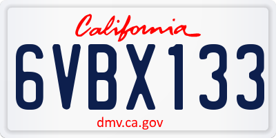 CA license plate 6VBX133