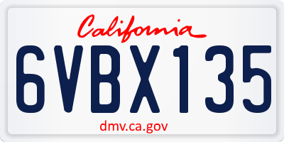 CA license plate 6VBX135