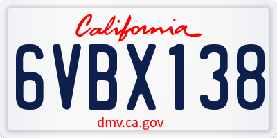 CA license plate 6VBX138