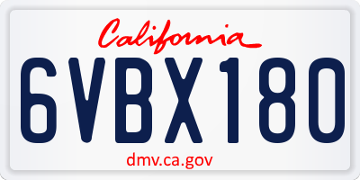 CA license plate 6VBX180