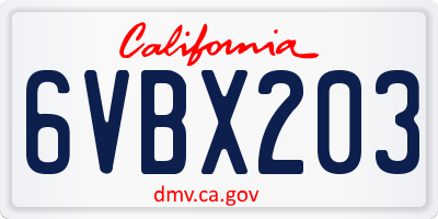 CA license plate 6VBX203