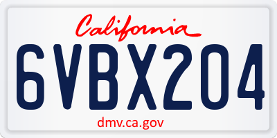 CA license plate 6VBX204