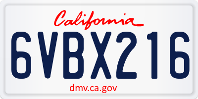 CA license plate 6VBX216
