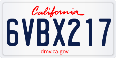 CA license plate 6VBX217
