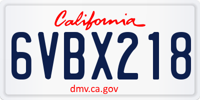CA license plate 6VBX218