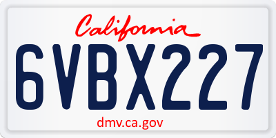 CA license plate 6VBX227