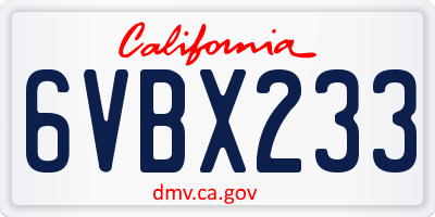 CA license plate 6VBX233