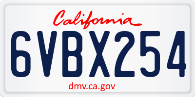 CA license plate 6VBX254