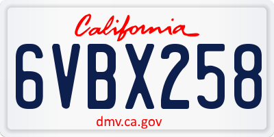 CA license plate 6VBX258