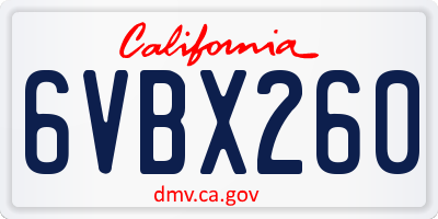 CA license plate 6VBX260