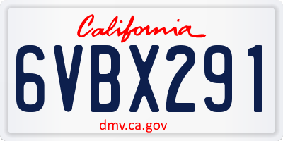 CA license plate 6VBX291