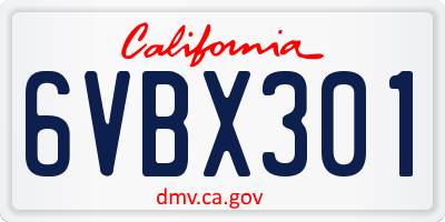 CA license plate 6VBX301