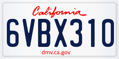 CA license plate 6VBX310