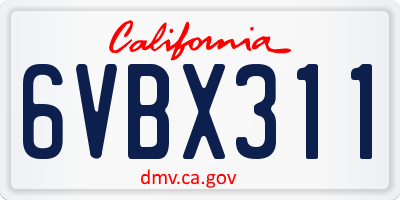 CA license plate 6VBX311
