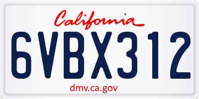 CA license plate 6VBX312