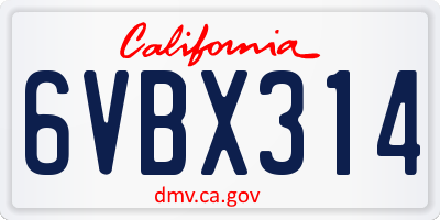 CA license plate 6VBX314