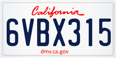 CA license plate 6VBX315