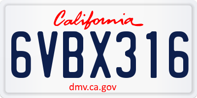 CA license plate 6VBX316