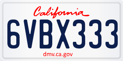 CA license plate 6VBX333