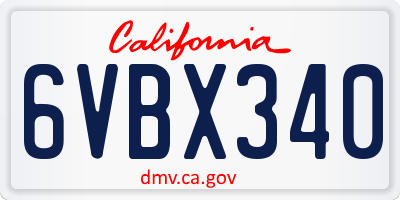 CA license plate 6VBX340