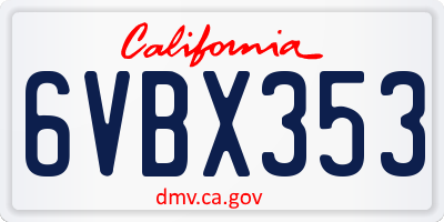 CA license plate 6VBX353
