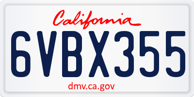 CA license plate 6VBX355