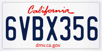 CA license plate 6VBX356