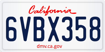 CA license plate 6VBX358