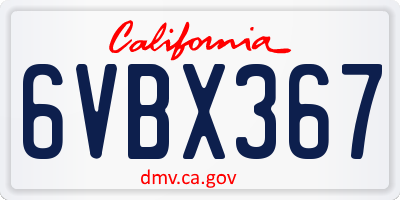 CA license plate 6VBX367