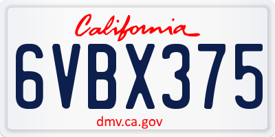 CA license plate 6VBX375