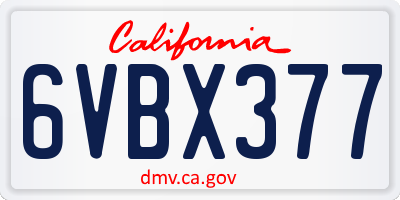 CA license plate 6VBX377