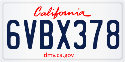 CA license plate 6VBX378