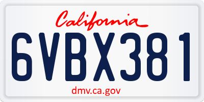 CA license plate 6VBX381