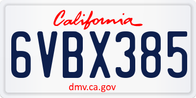 CA license plate 6VBX385
