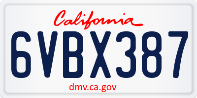 CA license plate 6VBX387