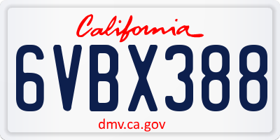 CA license plate 6VBX388