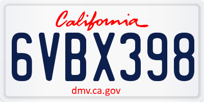 CA license plate 6VBX398