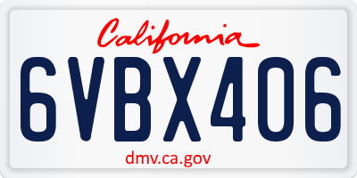 CA license plate 6VBX406