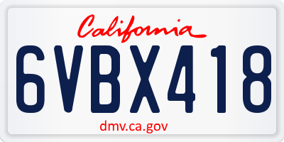 CA license plate 6VBX418