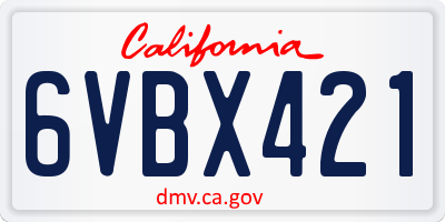 CA license plate 6VBX421