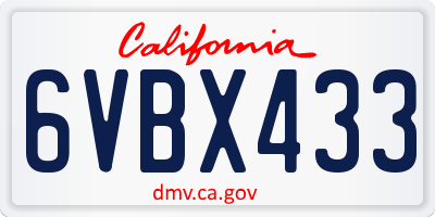 CA license plate 6VBX433