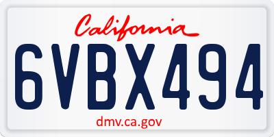 CA license plate 6VBX494