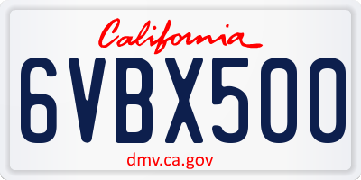 CA license plate 6VBX500