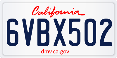 CA license plate 6VBX502