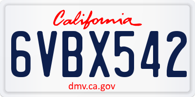 CA license plate 6VBX542