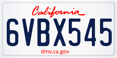 CA license plate 6VBX545