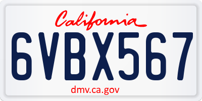 CA license plate 6VBX567