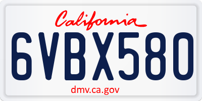 CA license plate 6VBX580
